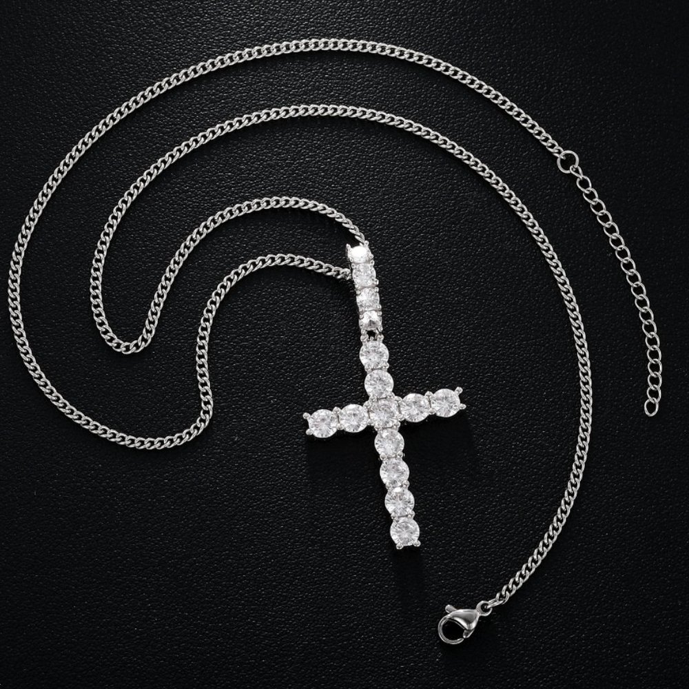 3.64 ctw Moissanite Diamond Cross Pendant Necklace Solid 925 Sterling Silver - Picture 7 of 10